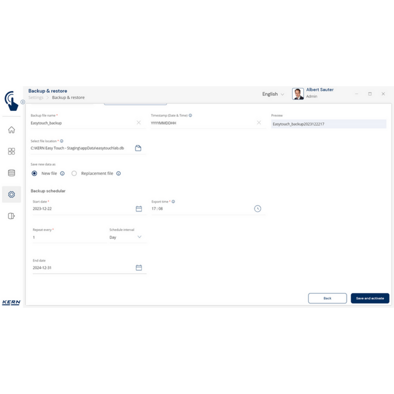 KERN EasyTouch SET-46 Backup Scheduler