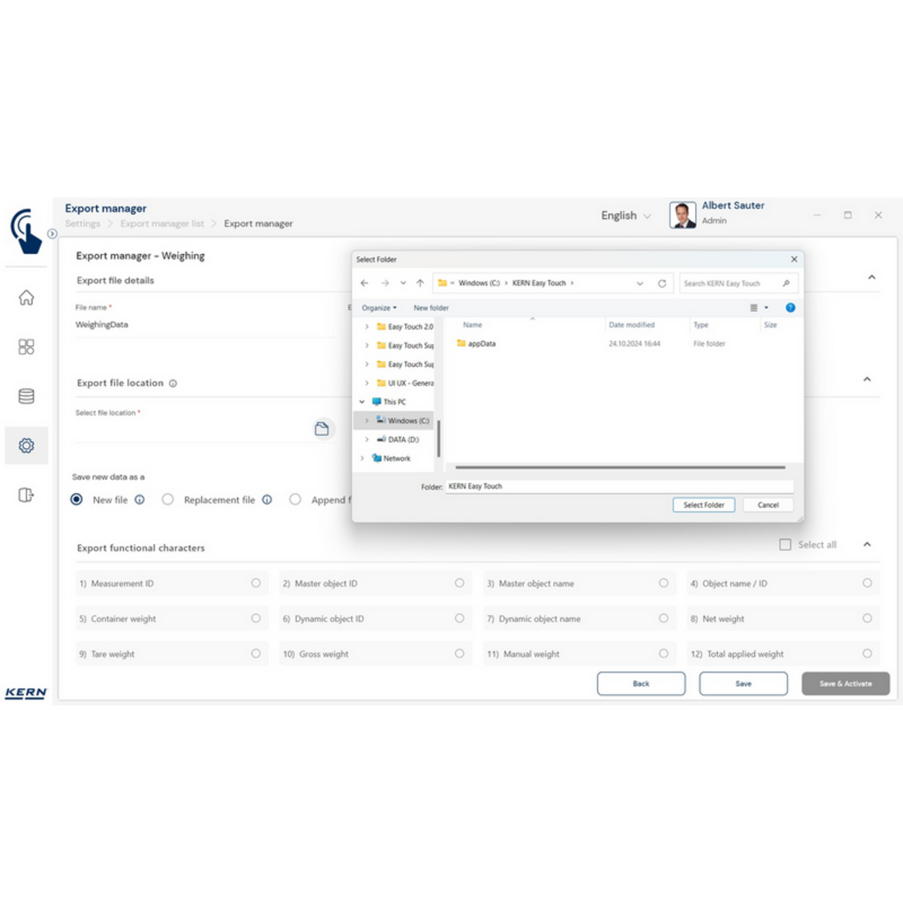 KERN EasyTouch SET-37 Export Manager