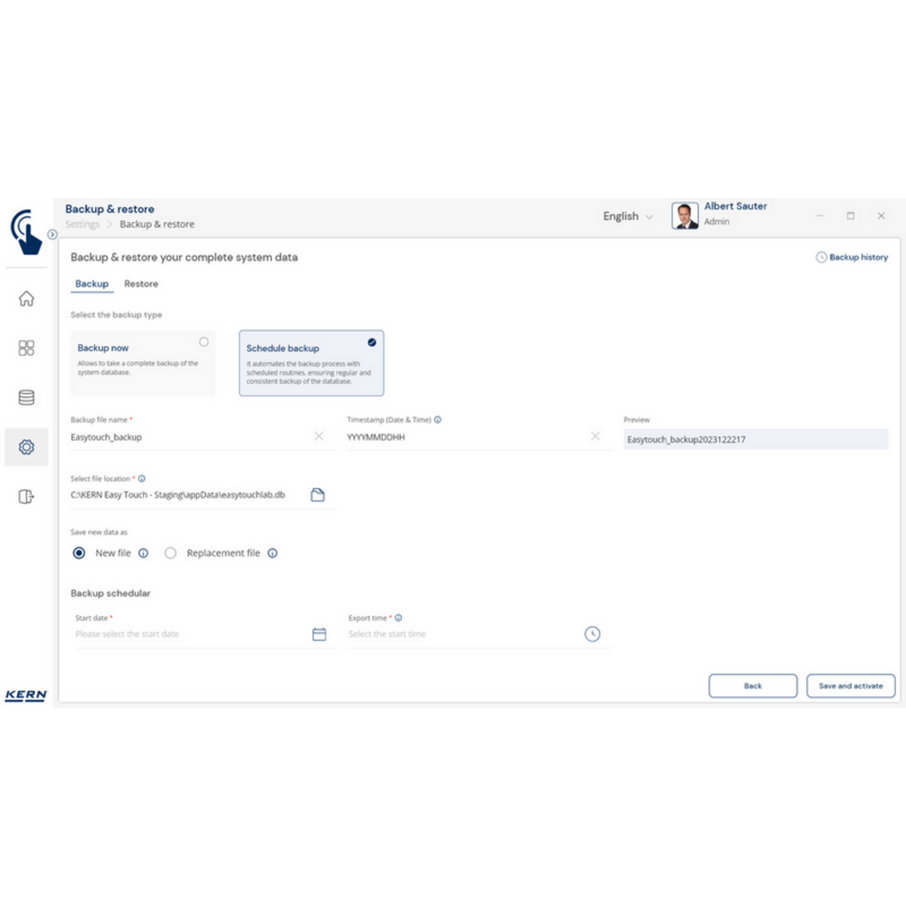KERN EasyTouch SET-46 Backup Scheduler