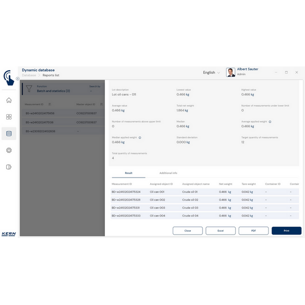 KERN EasyTouch SET-16 Batch and Statistics