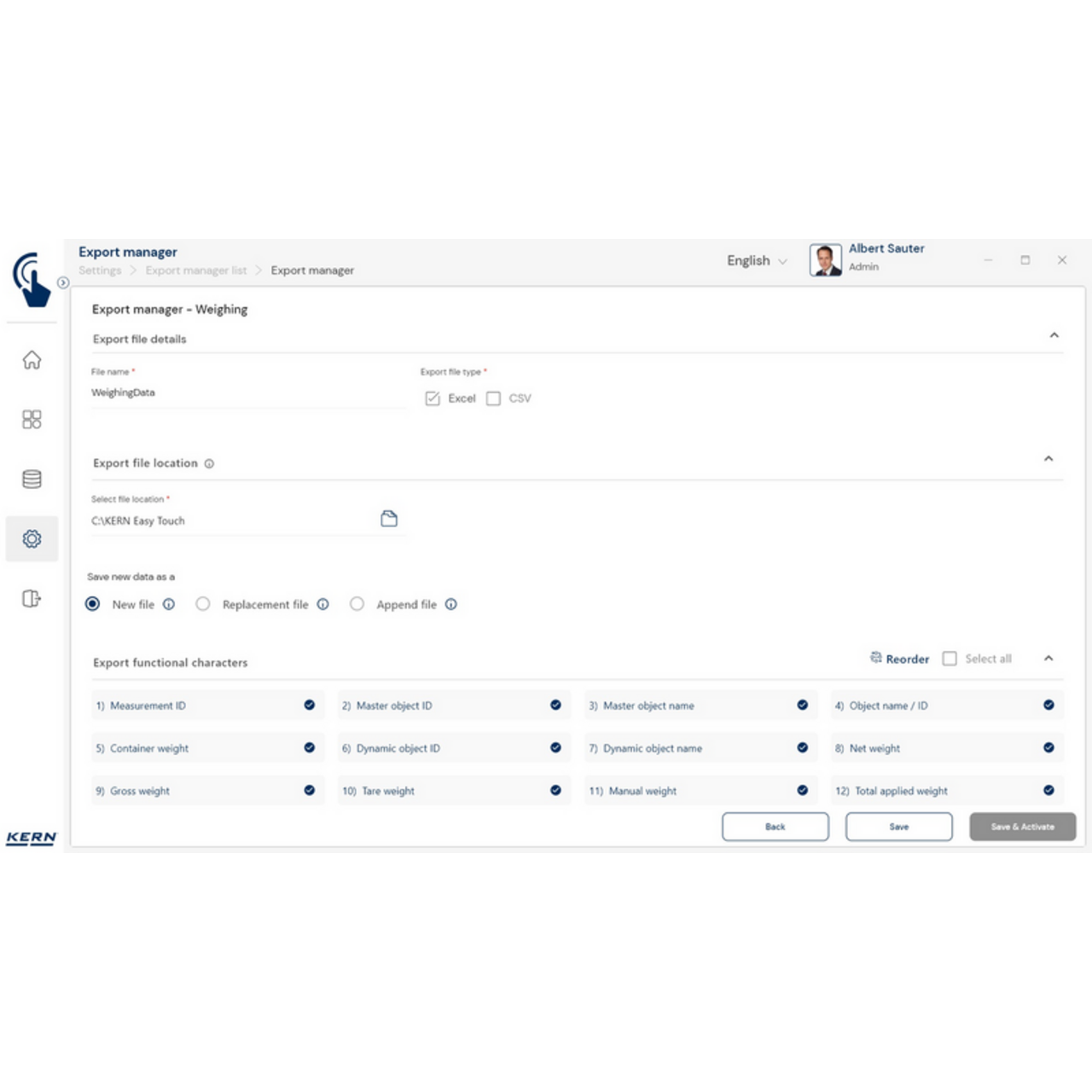 KERN EasyTouch SET-37 Export Manager