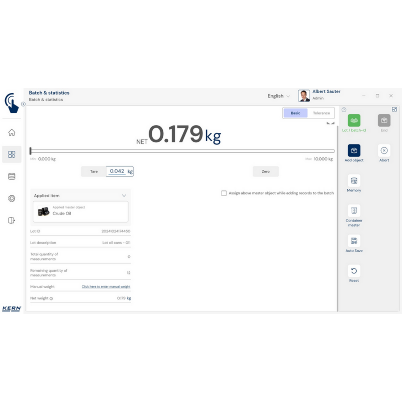 KERN EasyTouch SET-16 Batch and Statistics