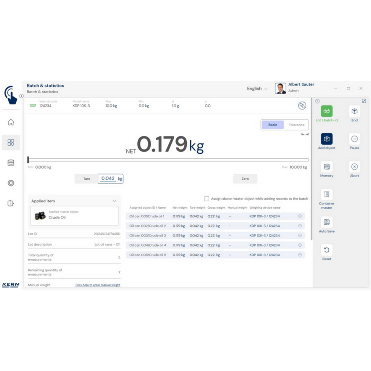 KERN EasyTouch SET-16 Batch and Statistics